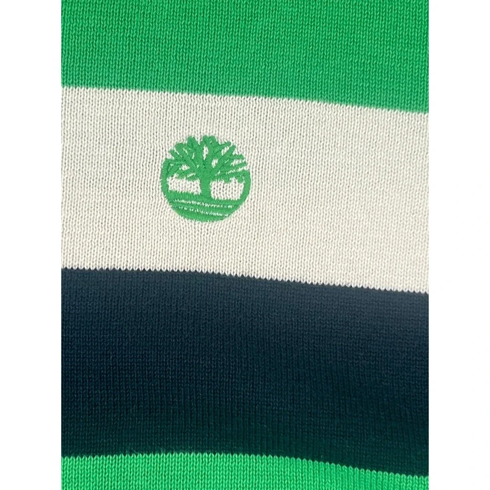 Timberland Mens V Neck Striped Sweater Green Navy Cream‎ XL Regular Fit Cotton